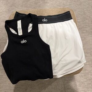 Alo Yoga Set (Match Point White Tennis Skirt & Aspire Tank in Black)